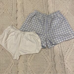 Brandy Melville Blue Plaid and White pointelle Shorts bundle